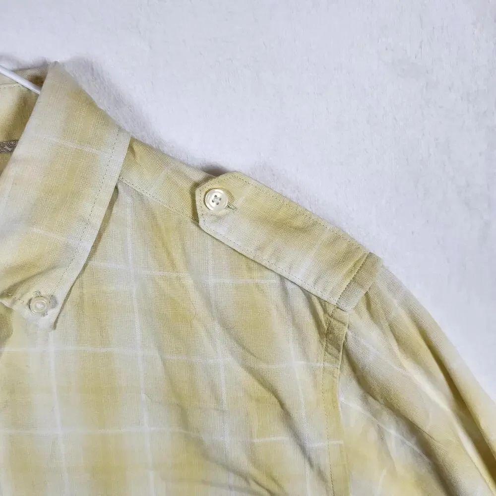 Banana Republic Medium Button Down Shirt Yellow Plaid Organic Cotton Long Sleeve
